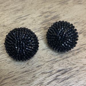 Vintage Black Button Tiny Beaded Earrings